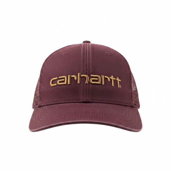 Carhartt Other - Carhartt Mesh Trucker Snapback Cap Burgundy Gold Logo One Size Adjustable